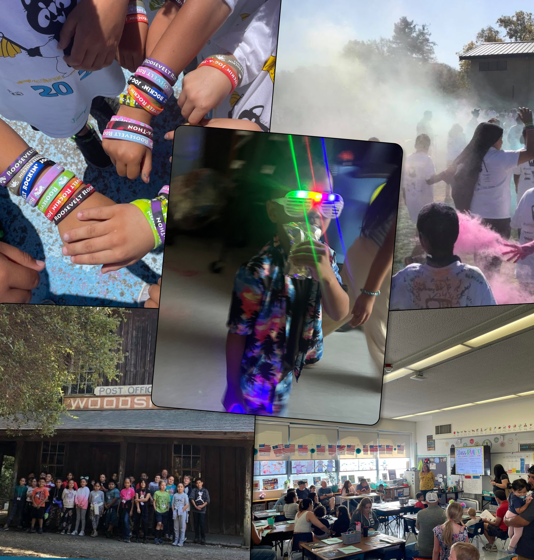 Roosevelt Elementary students working together on a colorful art project